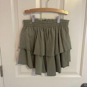 Aerie Sage Green Tiered Mini Skirt